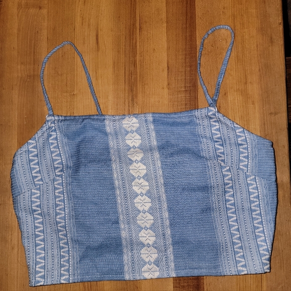 Lulu's Room to Romance Blue Boho Woven Sleeveless Cropped Tank Top, XS - Picture 2 of 7